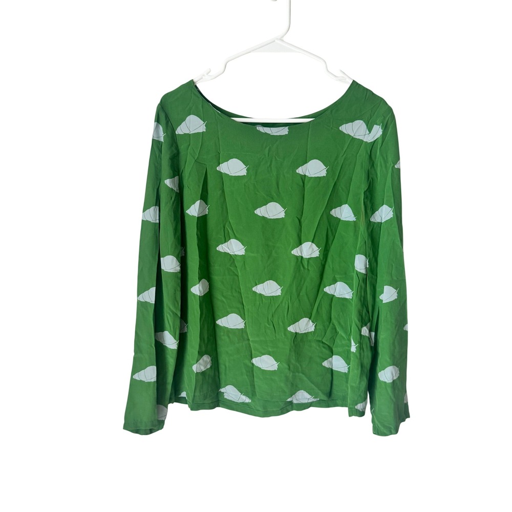 Charlotte by Charlotte Taylor Green Silk Snail Shell Print Long Sleeve Blouse 8